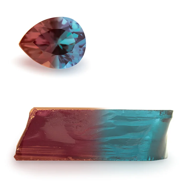 Lab grown alexandrite red and green mix color